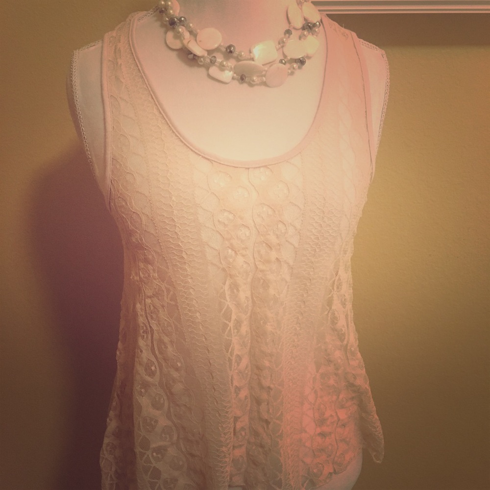 Blush lace racer-back tank top